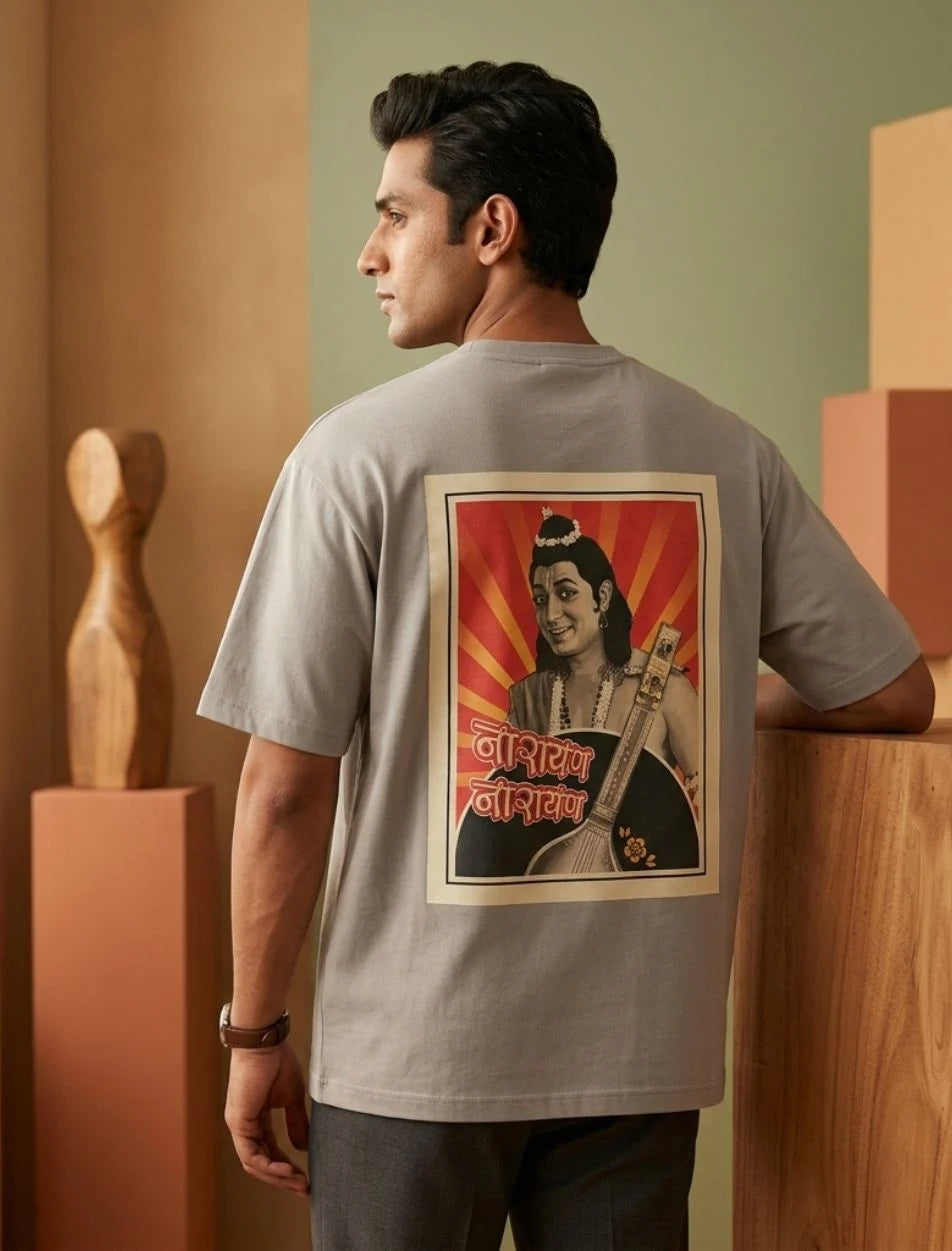 IndiThrob oversized graphic T-shirt showing a relaxed streetwear fit