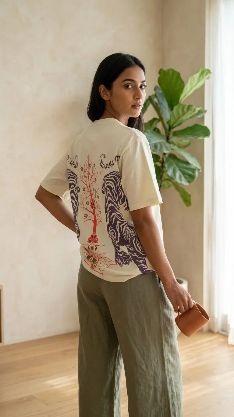 IndiThrob India-inspired Tiger graphic oversized T-shirt