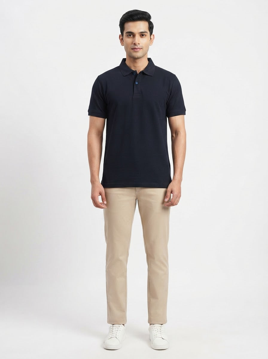 IndiThrob Classic Navy Blue cotton lycra polo T-shirt