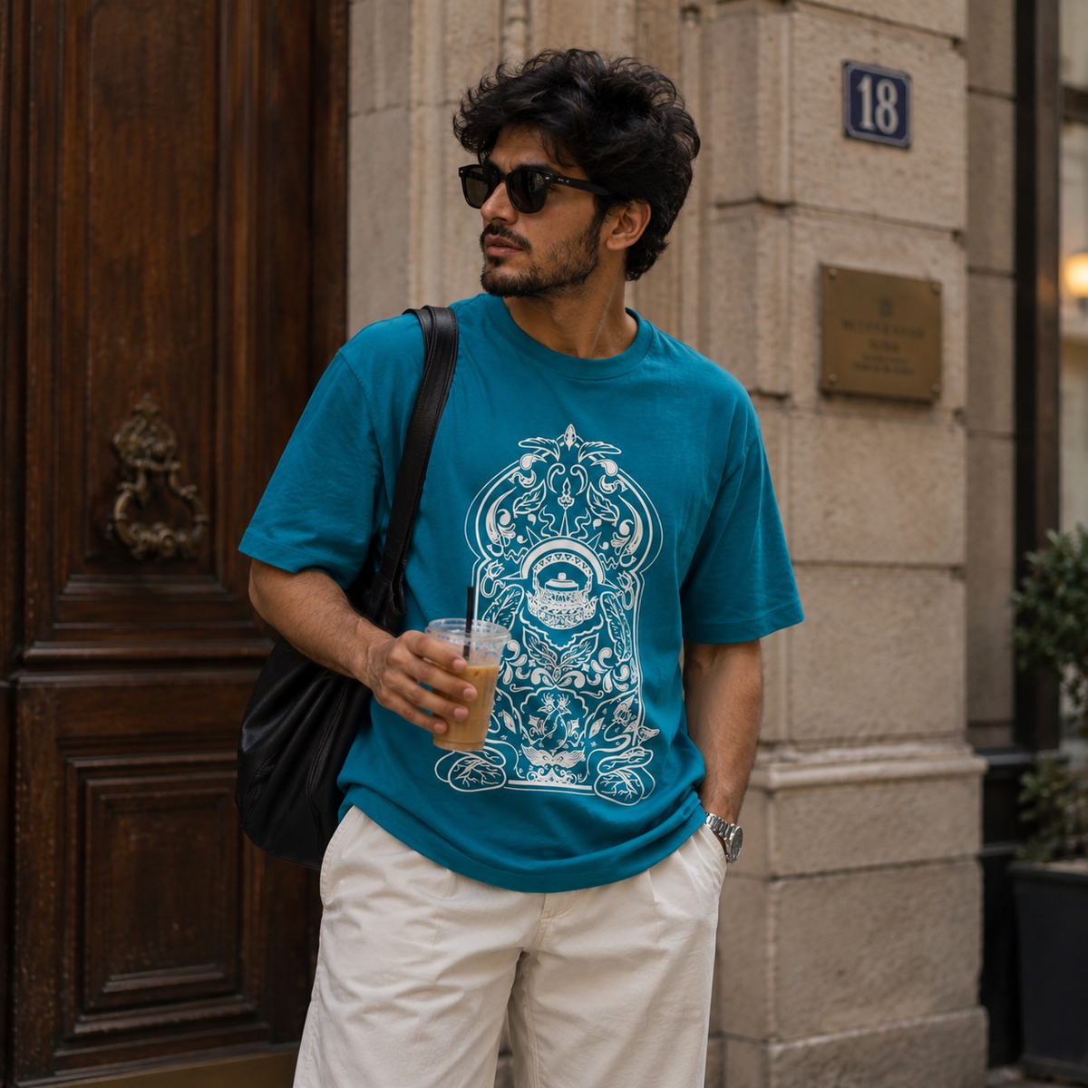 IndiThrob Indian Aesthetics Tea Pot Oversized T-Shirt