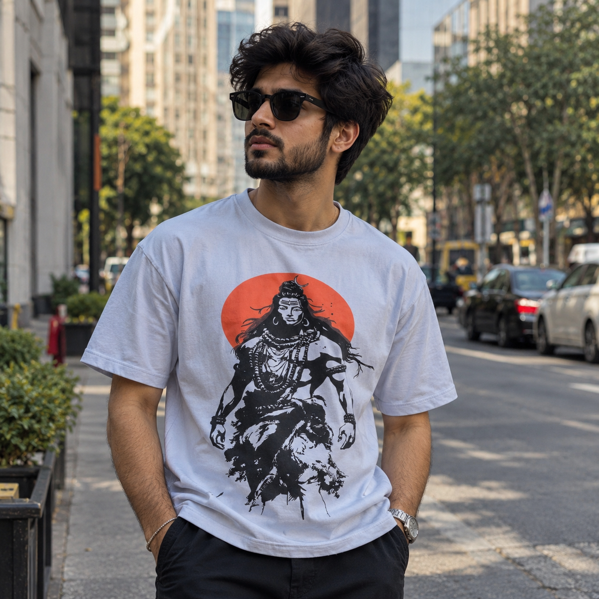 IndiThrob Divine Mahadev Oversized T-Shirt – Beige