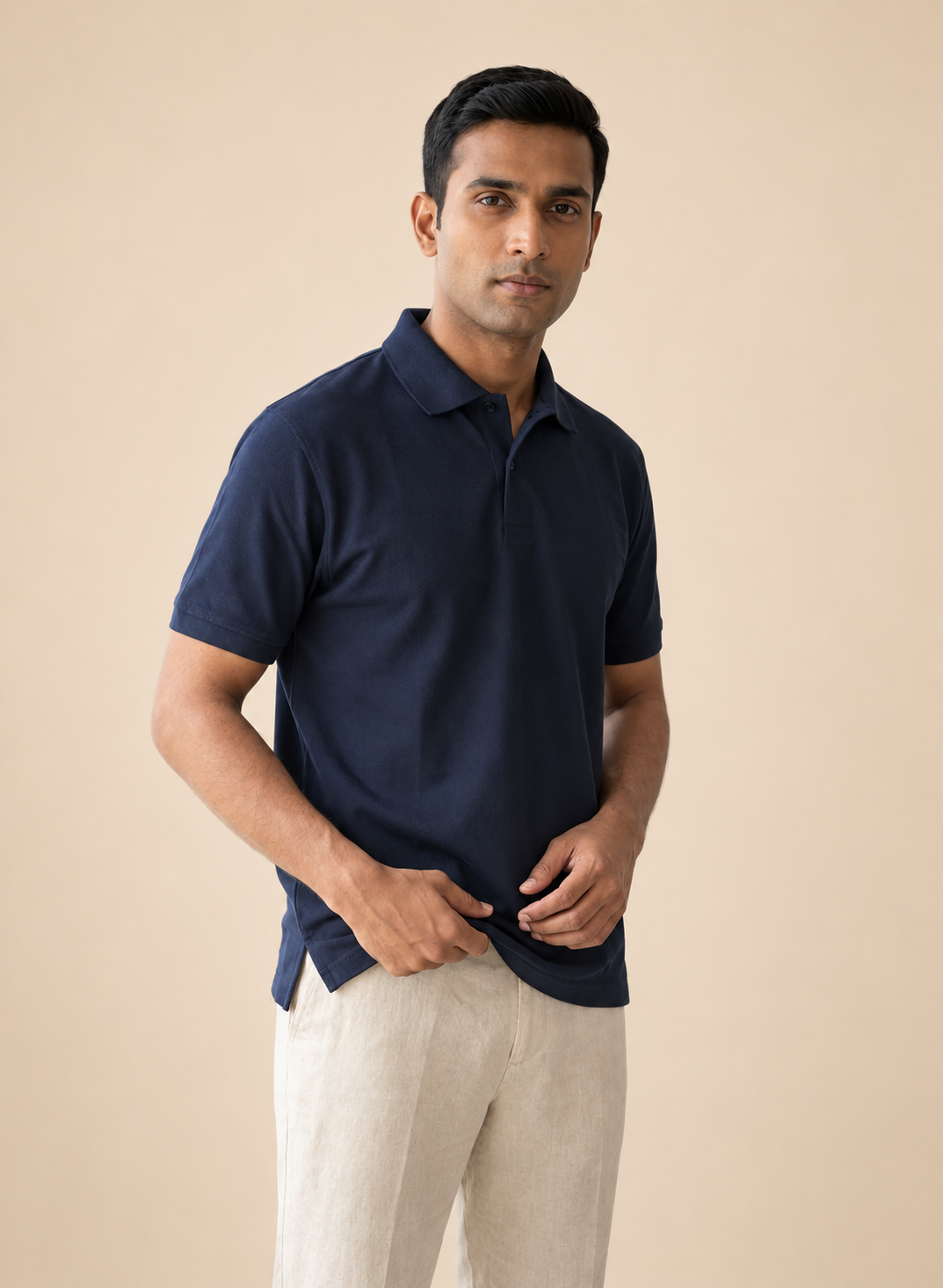 IndiThrob Navy in warm beige studio