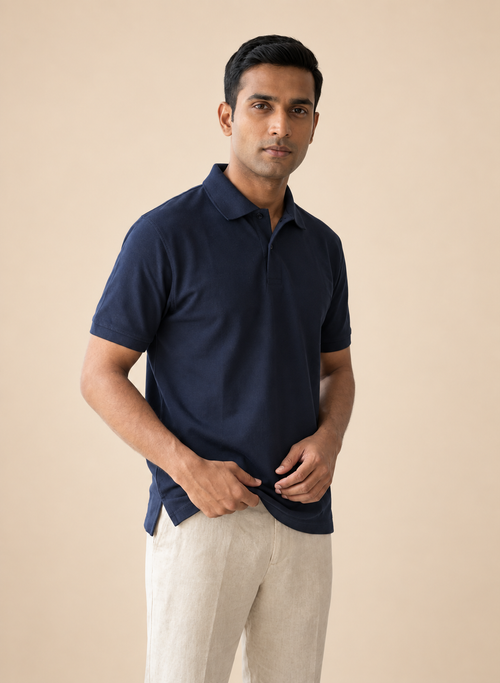 IndiThrob Navy in warm beige studio