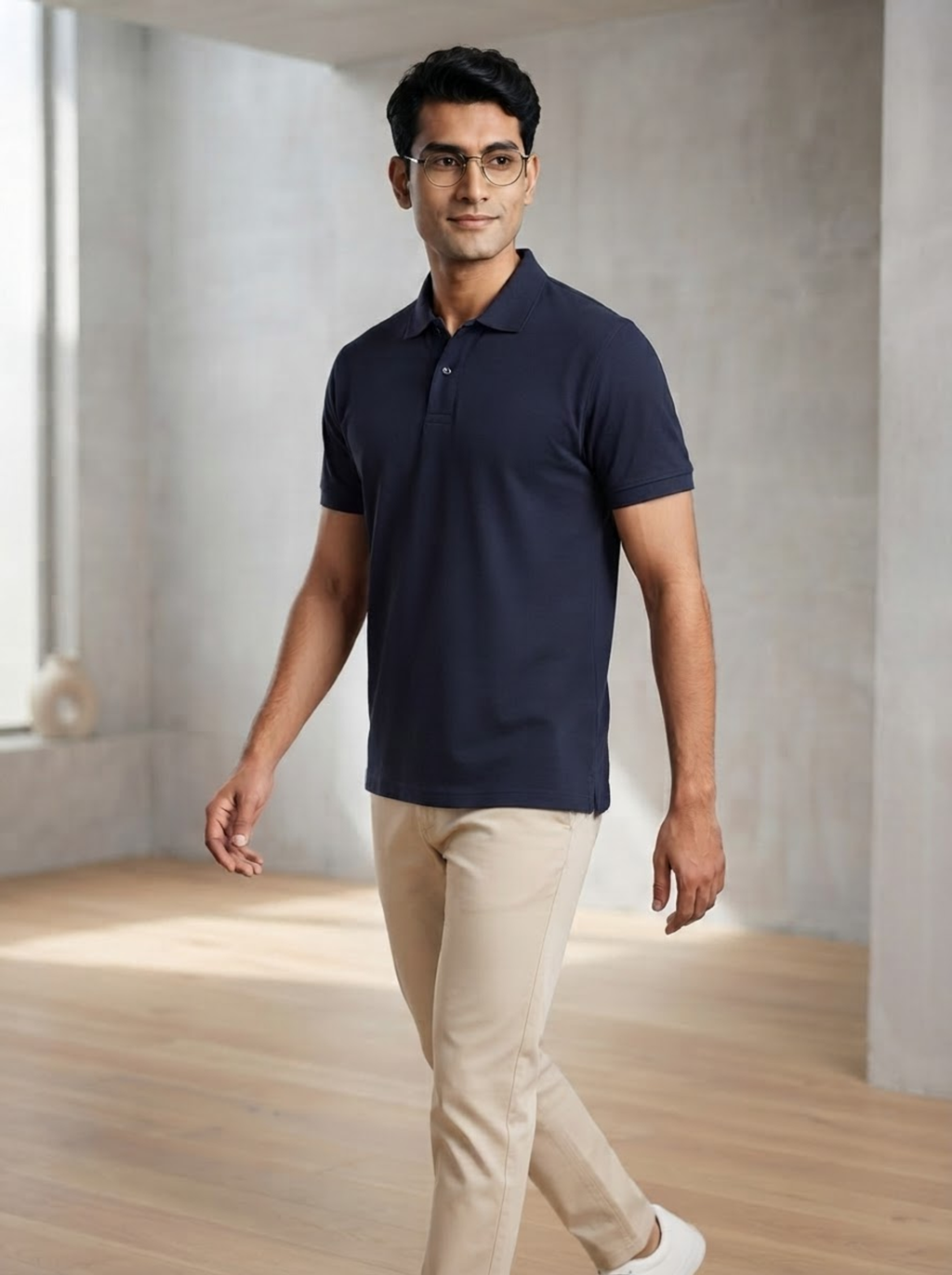IndiThrob Classic Navy Blue cotton lycra polo T-shirt